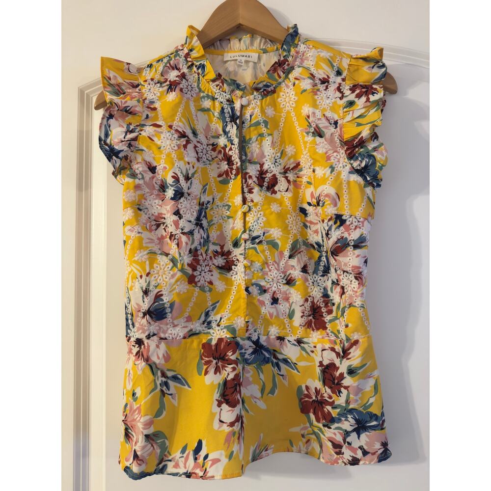 LuluMari Ruffle Sleeveless Boho Floral Top - Medium